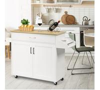 GIANTEX Desserte de Cuisine à Roulettes,Chariot de Service avec Tiroir+2 Portes+Étagère Réglable+Porte-Serviette+Porte-Épice,Blanc