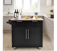 GIANTEX Desserte de Cuisine à Roulettes, Îlot Chariot de Service avec 2 Tiroirs, 2 Portes, Étagère Réglable et Porte-Serviette, Noir