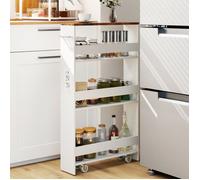 GIANTEX Desserte de Cuisine Étroit à Roulettes- 47,5x13x80,5cm- Station de Charge- Chariot de Service à 4 Niveaux- Blanc + Brun