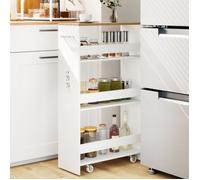 GIANTEX Desserte de Cuisine Étroit à Roulettes- 47,5x20x80,5cm- Station de Charge- Chariot de Service à 4 Niveaux- Blanc + Naturel