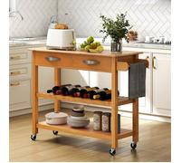 GIANTEX Desserte de Cuisine-Plateau en Bois de Caoutchouc-2 Tiroirs-2 Étagères Ouvertes-Cadre en bois de pin-116x43x89 cm-Naturel