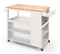 GIANTEX Desserte de Cuisine Roulante avec Tiroir, Chariot de Cuisine avec Étagères Réglables & Porte-Serviette, Chariot de Service Îlot de Cuisine Rangement Style Moderne, pour Salon/Cuisine (Blanc)