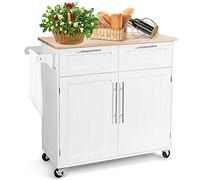 Giantex Dessertes de Cuisine sur roulettes avec Plan de Travail, Îlot de Cuisine avec Grand Tiroirs, 2 Portes et Porte-Serviettes, 94x45x94,5 CM (Blanc)