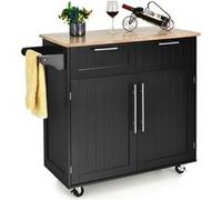 Giantex Dessertes Îlot Central Cuisine avec Table 4 Roues Universelles Porte-Serviettes, avec 2 Tiroirs et Grand Placard de Rangement Épices, 94x41x94cm, Noir Noir G