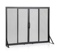 GIANTEX Écran de Cheminée avec Portes Coulissantes en Métal, Pare-feu Protection pour Isolation des Étincelles et Cendres, Pare-étincelles Cheminée avec Support Triangulaire, Noir (89 x 72 cm)