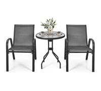 GIANTEX Ensemble Salon de Jardin 2 Fauteuils et Table Basse en Verre Trempé,Ensemble Extérieur 3 Pcs pour 2 Personnes,Cadre en Acier