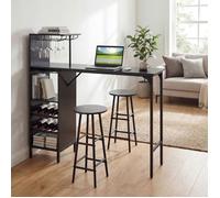 GIANTEX Ensemble Table Haute avec 2 Tabourets de Bar- Mange Debout avec 6 Étagères et Porte-Bouteille- Cuisine, Salle à Manger-Noir