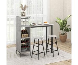 GIANTEX Ensemble Table Haute avec 2 Tabourets de Bar,Mange Debout avec 6 Étagères et Porte-Bouteilles,pour Salle à Manger,Gris