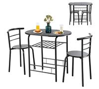 Giantex Ensemble Table Salle à Manger avec 2 Chaises, Table et Chaise de Jardin avec Porte-Bouteilles, Table Cuisine avec Chaise pour 2 Personnes, 3 Pièces Table à Manger Ronde(Noir)