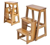 GIANTEX Escabeau Tabouret en Bois,Escabeau à 3 Marches Pliable,Marche Pied Echelle Portable, Peu Encombrant,pour Cuisine Chambre (Naturel)