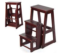 GIANTEX Escabeau Tabouret en Bois,Escabeau à 3 Marches Pliable,Marche Pied Echelle Portable, Peu Encombrant,pour Cuisine Chambre (Café)