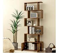 GIANTEX Étagère Bibliothèque en Bois avec 5 Niveaux+2 Portes,70x23x183CM,Meuble Rangement Style Industriel avec Patins