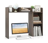 GIANTEX Étagère de bureau, petite étagère de table avec 3 étagères et 2 compartiments ouverts, étagère de bureau en bois, étagère de bureau, bibliothèque, système de rangement de bureau (gris)