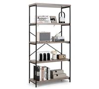 Giantex Étagère de Rangement à 5 Niveaux, Bibliothèque Rangement Cadre Métal avec Dispositif Anti-Basculement & Coussinets de Pied, Étagère d’Exposition Industrielle pour Salon Bureau Cuisine (Gris)