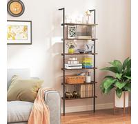 GIANTEX Étagère Échelle 180 CM, Bibliothèque Murale à 6 Niveaux avec Cadre en Métal, Dispositif Anti-basculement, Meuble Rangement de Livres Charge 120 KG, pour Salon, Chambre (Marron)