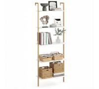 GIANTEX Etagere Echelle à 5 Niveaux, Bibliothèque Murale, Étagères de Rangement Spacieuses, Cadre en Métal, Coussinets de Pieds Réglables, Montage Facile, pour Salon, Chambre, Bureau, Blanc