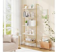 GIANTEX Étagère Échelle Murale à 5 Niveaux- Étagères Ouvertes- Bibliothèque- Cadre en Métal- Chambre,Salon- 64x30x178 cm- Blanc +