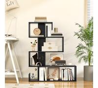 GIANTEX Étagère en Escalier à 5 Niveaux, Bibliothèque en Forme de S avec 6 Compartiments,Étagère Autoportante, Séparateur de Pièce pour Salon, Chambre, Bureau (Noir)