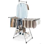 GIANTEX Étendoir/Séchoir à Linge Pliable 3 Niveaux-Ailes Réglables-23 Rails de Séchage+28 Pinces+4 Porte-Chaussures-Cadre en Métal