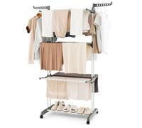 GIANTEX Étendoir/Séchoir à Linge Pliable à Roulettes-4 Niveaux-24 Rails de Séchage+2 Porte-Cintres+Porte Chaussures-en Métal-Gris
