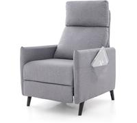 GIANTEX Fauteuil 1 Place Charge 120KG-Fauteuil en Tissu de Lin avec Dossier et Repose-Pieds Réglables-2 Poches pour Magazines Gris