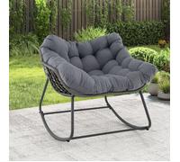 GIANTEX Fauteuil à Bascule avec Coussin, Chaise Large et Enveloppante, Assise en Rotin, Structure en Métal, Charge 150 kg, Gris