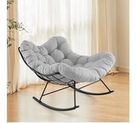 GIANTEX Fauteuil à Bascule, Chaise Papasan en Forme d'Oeuf avec Coussin Epais, Charge 205 kg, pour Salon, Jardin, Chambre,Gris