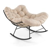 GIANTEX Fauteuil à Bascule, Chaise Papasan en Forme d'Oeuf avec Coussin Epais, Charge 205 kg, pour Salon, Jardin, Terrasse, Beige