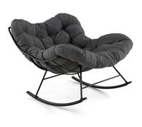 GIANTEX Fauteuil à Bascule, Chaise Papasan en Forme d'Oeuf avec Coussin Epais, Charge 205 kg, pour Salon, Jardin, Terrasse, Gris