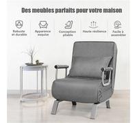 Fauteuil Convertible,Fauteuil-lit Chauffeuse 1 Place en Tissu avec Coussin,Dossier Réglable de 5 Positions et 2 Accoudoirs pour Salon,Bureau,Chambre