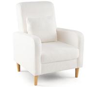 Giantex Fauteuil d'Appoint avec Surface en Molleton Sherpa et Coussin Épais Rembourré d'Éponge, Chaise de Relaxation Simple avec Accoudoirs Ergonomiques, Jambes de Soutien en Bois d'Hévéa, Blanc