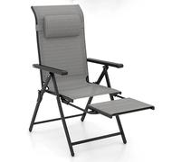 GIANTEX Fauteuil de Jardin Lot 1, Chaise de Jardin Pliante avec Dossier et Accoudoirs Réglables en 10 Positions, Repose-Pieds Rétractable, Repose-tête Rembourré, pour Jardin, Bord de Piscine, Plage