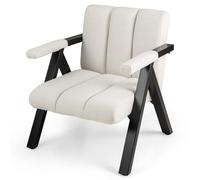 GIANTEX Fauteuil de Lecture, Chaise Rembourrée avec Accoudoirs, Structure en Métal, Dossier Ergonomique, Fauteuil Moderne pour Salon avec Pieds Réglables, pour Séjour, Bureau, Chambre (Beige)