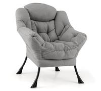 GIANTEX Fauteuil de Lecture Scandinave, Fauteuil Relax Salon Sherpa, Oreiller, Accoudoirs, Poche Latérale, Cadre Métallique, pour Salon, Chambre (sans Repose-Pieds, Gris)