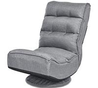 Giantex Fauteuil de Sol Pliable Pivotant à 360 °, Chaise de Sol Dossier Réglable à 5 Niveaux, Fauteuil Inclinable de Méditation pour Lecture, Jeu, TV (Gris)