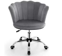 GIANTEX Fauteuil Pivotante à 5 Roulettes en Velours- Hauteur Réglable- Chaise de Bureau/Coiffeuse Rembourré- Cadre en Métal- Gris