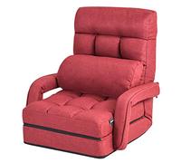 GIANTEX Fauteuil Pliable avec Accoudoirs et Coussins, Fauteuil Sol Dossier Réglable en 5 Positions, pour Salon, Bureau, Chambre (Rouge)