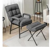 GIANTEX Fauteuil Relax avec Repose-Pied Pliable,Dossier Réglable à 5 Niveaux,Fauteuil Rembourré Moderne pour Salon-Bureau,Gris