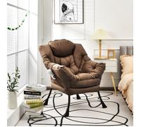 GIANTEX Fauteuil Relax avec Repose-tête, Poche Latérale, Chaise Rembourrée Moderne pour Salon, Bureau, Chambre, Charge 114kg, Café