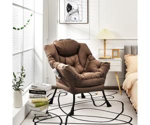 GIANTEX Fauteuil Relax avec Repose-tête, Poche Latérale, Chaise Rembourrée Moderne pour Salon, Bureau, Chambre, Charge 114kg, Café