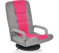 GIANTEX Fauteuil Relax Pliable et Pivotant à 360°,Dossier Réglable à 5+2 Positions,Fauteuil de Sol avec Accoudoirs,Rosé+ Gris