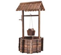 GIANTEX Fontaine de Jardin d’Extérieur en Bois de Sapin Puits à Souhait avec Seau Suspendu Décoration pour Terrasse Cour Patio