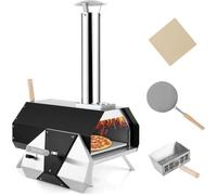 GIANTEX Four à Pizza Extérieur en Inox à Bois/Charbon/Granulés avec Thermomètre et Cheminée Amovible,Pierre à Pizz Pelle fournis