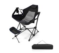 GIANTEX Hamac chaise de camping, chaise pliante et portable avec repose-pieds rétractable, dossier réglable, appuie-tête et porte-gobelet, sac de transport, fauteuil à bascule pour extérieur (Noir)