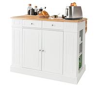 GIANTEX Îlot Central de Cuisine avec Plan de Travail Extensible, Desserte de Cuisine en Bois avec Placard et Étagère Réglable, 120 x 61 x 92 cm, Blanc