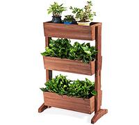 GIANTEX Jardinière surélevée en bois de sapin, avec 3 jardinières, parterre de fleurs vertical pour jardin, terrasse, balcon, escalier à fleurs, jardinière réglable, marron
