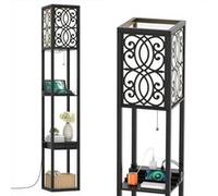 COSTWAY Lampadaire Salon sur Pied 1,6M avec 2 Ports USB,3 Etagères de Stockage 1 Tiroir en Bois pour Chambre 60W Elégant