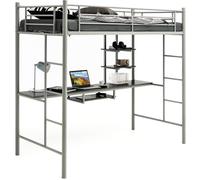 GIANTEX Lit Mezzanine 90x190 cm en Métal avec Bureau- Lit Superposé Simple avec Échelle et Garde-Corps- pour Enfant/Adulte-Gris