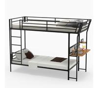 GIANTEX Lit Superposé 90x200cm avec Sommier, Cadre de Lit 2 Place à Lattes avec Table, Étagère, Garde-Corps et Échelle, Meuble Double Étage pour Enfant&Adulte, Maison&Dortoir, Charge 470kg