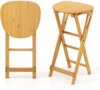 GIANTEX Lot 2 Tabourets de Bar Pliants en Bambou-Chaises Hautes avec Repose-Pied-Sans Montage-pour Cuisine/Salle à Manger/Bistrot